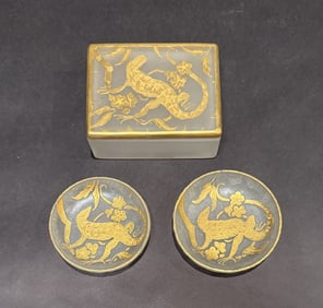 Unusual DeVilbiss Gilt Dresser Box And 2 Trays