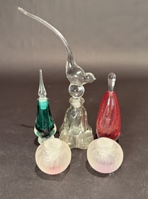 Collection Of 5 Art Glass Perfume Bottles