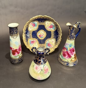 Collection Of 4 Nippon Cobalt And Floral