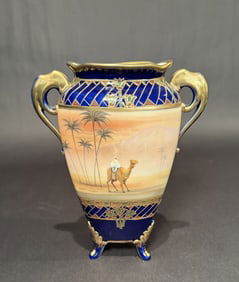 Nippon Cobalt And Gilt Scenic Vase
