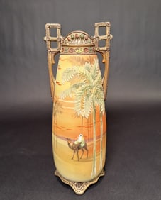 Nippon Camel Rider In Desert Molded Relief Vase