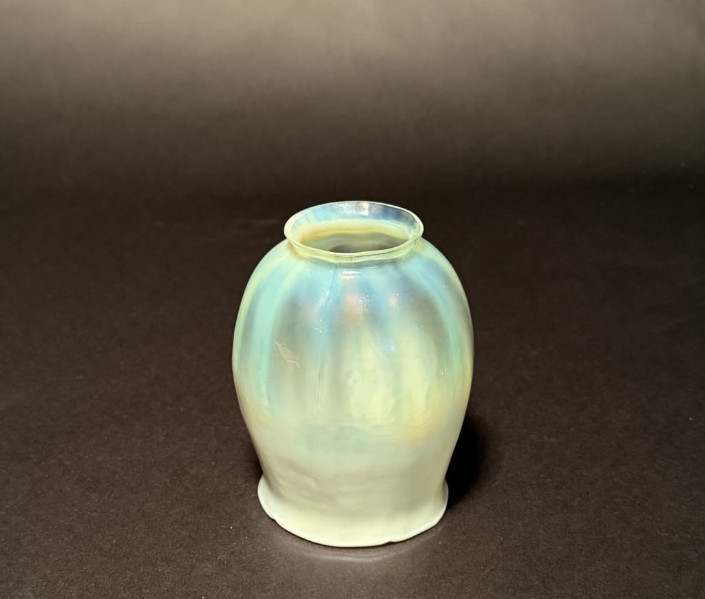 Tiffany Pastel Favrile Glass Shade: Tiffany pastel favrile glass shade.Engraved "L.C.T."5" H 3 1/4" Opening The Estate of the late Judy Boyd, New Jersey.STERLING ASSOCIATES STRIVES TO PROVIDE ACCURATE, OBJECTIVE, & FAIR INFORMATION ON A