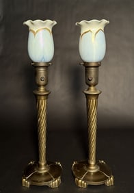 2 Steuben Pulled Feather Shades With Lamps