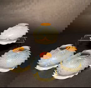 Set Of 4 Quezal Pulled Feather Shades