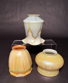 Collecttion Of 3 Quezal Art Glass Shades