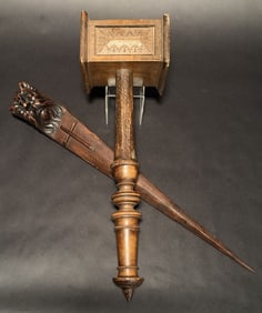 Figural Carved Vampire Hunter Hammer And Stake