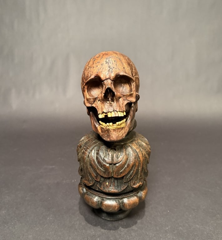 Carved And Mounted Articulating Skull: 11 1/2" x 5". These rare items belonged to a distinguished Doctor who split his time between the vibrant streets of New Orleans and the romantic avenues of Paris..Each piece tells a story of his trave