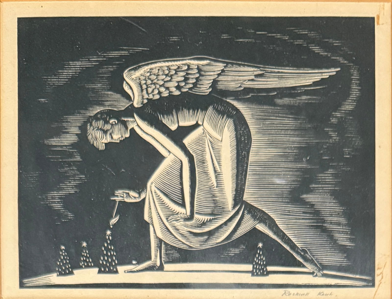 Rockwell Kent (American, 1882-1971) "Angel": Rockwell Kent (American, 1882-1971) Angel wood engraving, 1926. Pencil signed.Framed 10 1/2" x 8 3/4". The Estate of the late Judy Boyd, New Jersey.STERLING ASSOCIATES STRIVES TO PROVIDE ACCURATE, OBJ