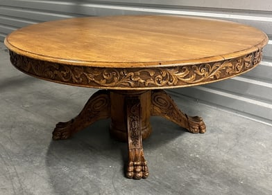 Antique Victorian Round Oak Dining table