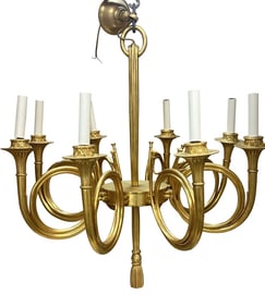 Gilt Bronze French Horn Chandelier