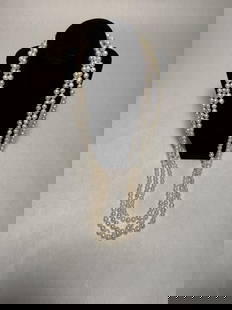 Collection Of 3 Pearl Necklaces: 3 pearl necklaces with yellow gold clasps marked 14K. Length approx. 36". Bead dia. approx. 9.0-10.0mm.STERLING ASSOCIATES STRIVES TO PROVIDE ACCURATE, OBJECTIVE, & FAIR INFORMATION ON ALL LOTS. WE