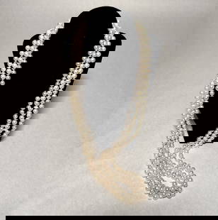 Collection Of 3 Pearl Necklaces: 3 pearl necklaces with yellow gold clasps marked 14K. Length approx. 36". Bead dia. approx. 9.0-10.0mm.STERLING ASSOCIATES STRIVES TO PROVIDE ACCURATE, OBJECTIVE, & FAIR INFORMATION ON ALL LOTS. WE