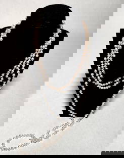 Collection Of 3 Pearl Necklaces: 3 pearl necklaces with yellow and white gold clasps marked 14K. Length approx. 1@36" and 2 @18". Bead dia. approx. 5.5-6.0mm.STERLING ASSOCIATES STRIVES TO PROVIDE ACCURATE, OBJECTIVE, & FAIR