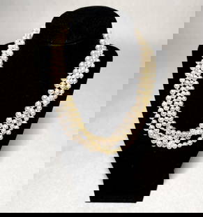 Collection Of 4 Pearl Necklaces: 4 pearl necklaces with yellow gold clasps marked 14K. Length approx. 18". Bead dia. approx. 6.2-7.5mm.STERLING ASSOCIATES STRIVES TO PROVIDE ACCURATE, OBJECTIVE, & FAIR INFORMATION ON ALL LOTS. WE