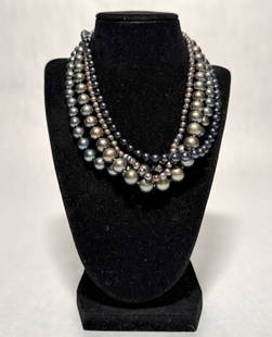 Collection Of 4 Pearl Necklaces: Pearl necklaces with yellow gold clasps marked 14K.Length approx. 16.5", 2 @ 17.5" and 18". Beads dia. approx. 5.2-11.3mm.STERLING ASSOCIATES STRIVES TO PROVIDE ACCURATE, OBJECTIVE, & FAIR