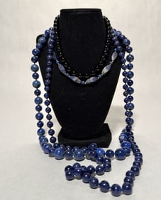 Collection Of 4 Lapis And Onyx Necklaces