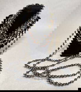 Collection of 10 Pearl Necklaces: Pearl necklaces with sterling silver clasps. Marked 925.Length approx. 15.5", 16.5", 3@17.5", 4@19.5' and 79".Beads dia. approx. 3.4-9.8mm.STERLING ASSOCIATES STRIVES TO PROVIDE ACCURATE, OBJECTIVE,