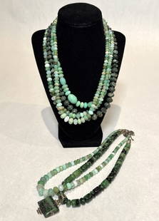 Collection Of 6 Stone Necklaces: Stone beaded necklaces with sterling silver clasps. Marked 925. Length approx. 2@16", 3@18.5" and 19.5". Pendant 1.2" x 1.9". Beads dia. 2.2-14.7mm.STERLING ASSOCIATES STRIVES TO PROVIDE ACCURATE,