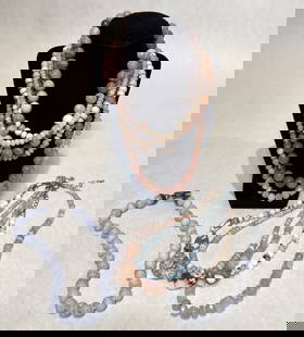 Collection Of 10 Stone Necklaces: Stone beaded necklaces with sterling silver clasps. Marked 925. Length approx. 4@16.5", 2@17.5", 2@18", and 2@20". Beads dia. approx. 4.6-14.3mm.STERLING ASSOCIATES STRIVES TO PROVIDE ACCURATE,