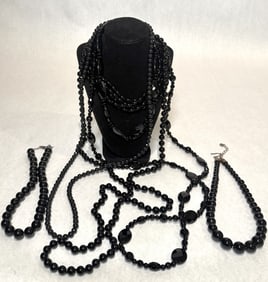 Collection Of 7 Onyx And Glass Necklaces