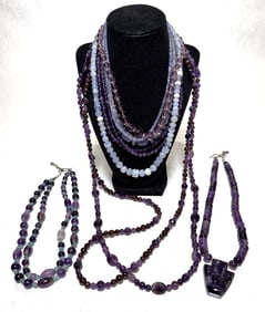 Collection Of 9 Amethyst  Beaded Necklaces