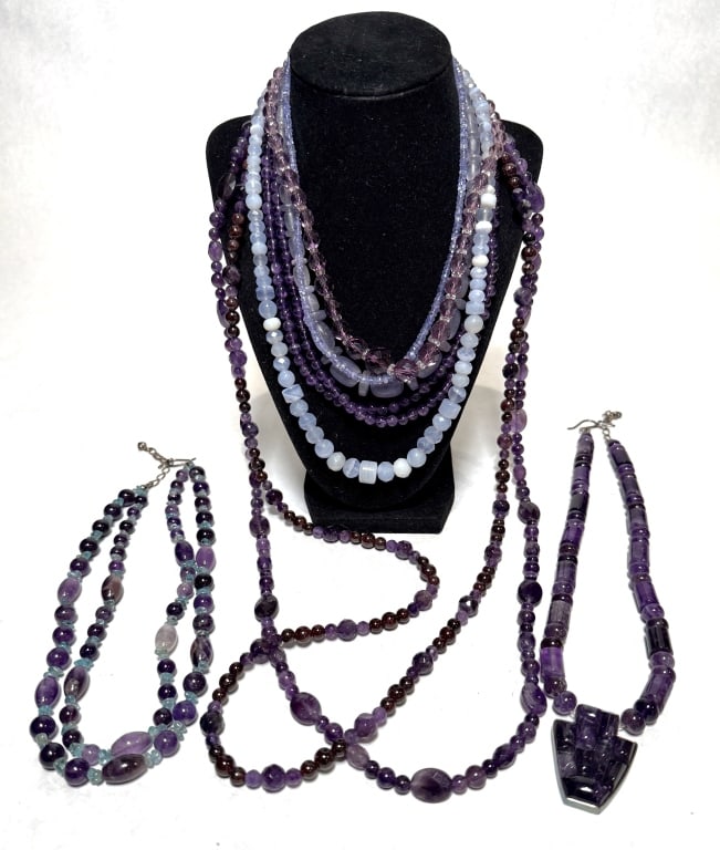 Collection Of 9 Amethyst  Beaded Necklaces (1 of 8)