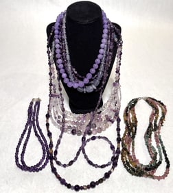 Collection Of 8 Amethyst Beaded Necklaces