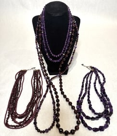 Collection Of 6 Amethyst And Garnet Necklaces