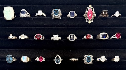 Colledtion Of 24 Sterling Silver Rings