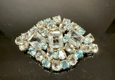 14K White Gold And Aquamarine Brooch