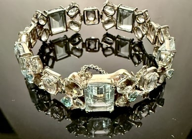 14K White Gold And Aquamarine Bracelet