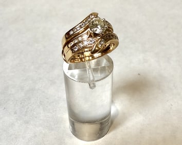 14K Gold Diamond Solitaire Ring And Jacket Set