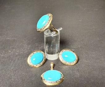 14K Gold And Turquoise Jewelry Set