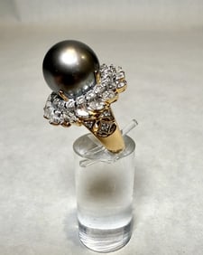 14K Gold Diamond And Pearl Cocktail Ring