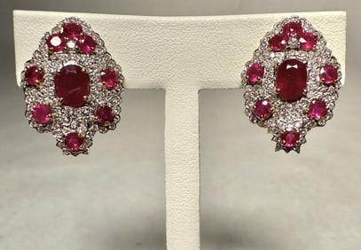 18K Gold, Diamond And Ruby Earrings