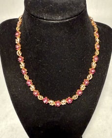 18K Gold, Diamond And Ruby Necklace