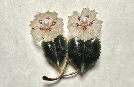 14K Gold Floral Form Brooch Pin