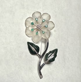 18K Gold Diamond And Emerald Brooch Pin