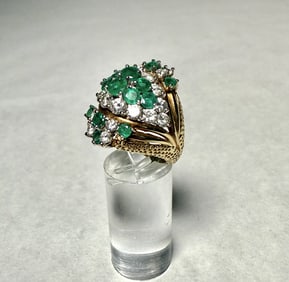 18K Gold, Diamond And Emerald Ring