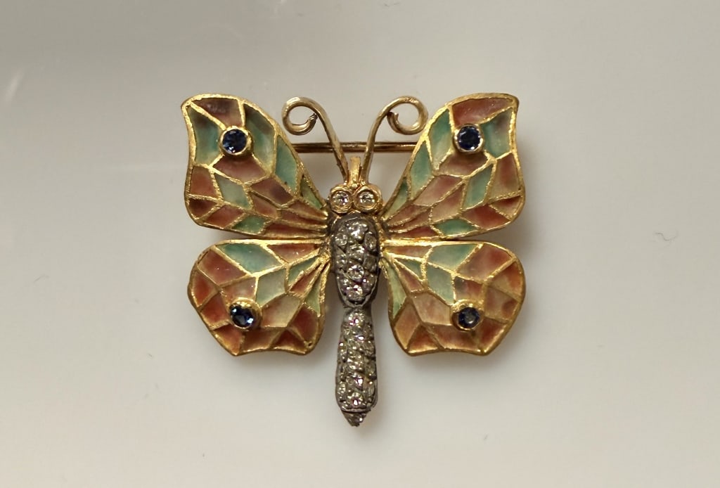 14K Gold, Diamond Plique-a-Jour Butterfly Form (1 of 2)