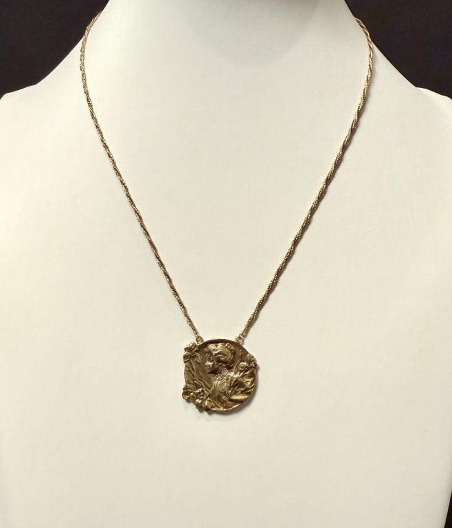 14K Gold And Diamond Art Nouveau Pendant On Chain (1 of 5)