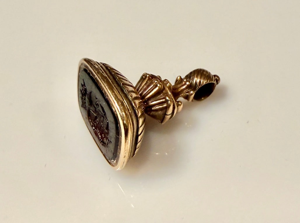 14K Gold And Quartz Fob Pendant: Approx. dimensions 1" x 3/4" x 5/8". Tested 14K. Approx. gross weight 8.8 grams. STERLING ASSOCIATES STRIVES TO PROVIDE ACCURATE, OBJECTIVE, & FAIR INFORMATION ONALL LOTS. WE WILL BE HAPPY TO ANSWER A