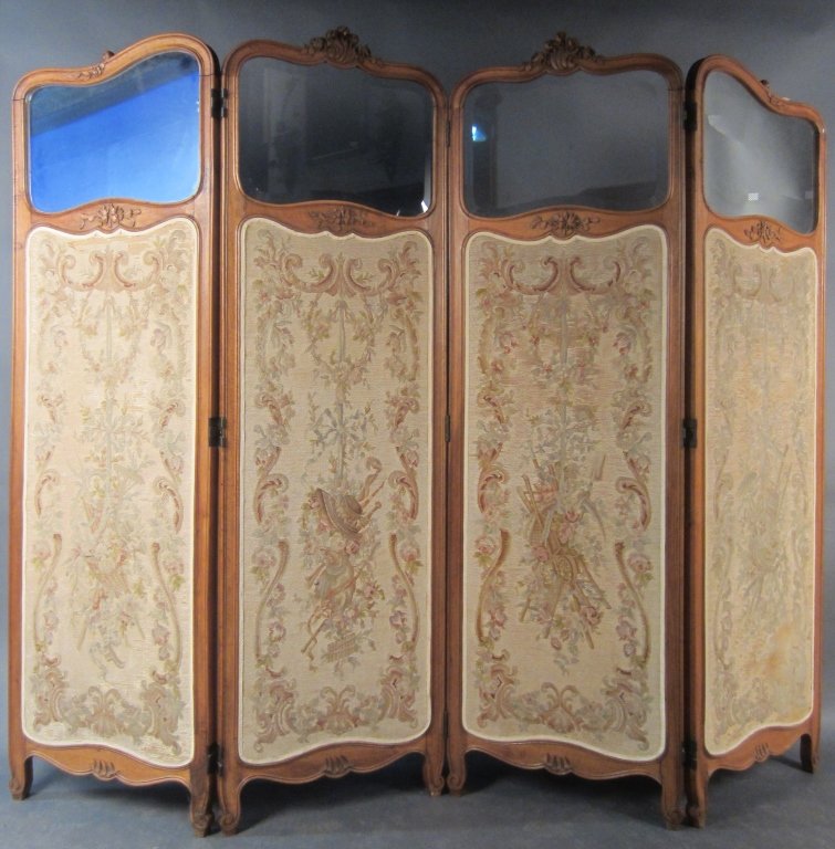 Louis XV Room Divider: Louis XV style aubusson and mirror room divider Height: 69 1/2", Width: 83 1/2"
