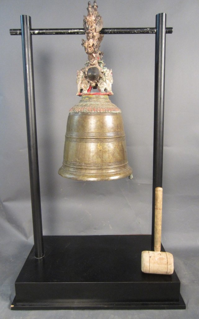 Monumental Antique Chinese/Asian bronze Bell with Stand