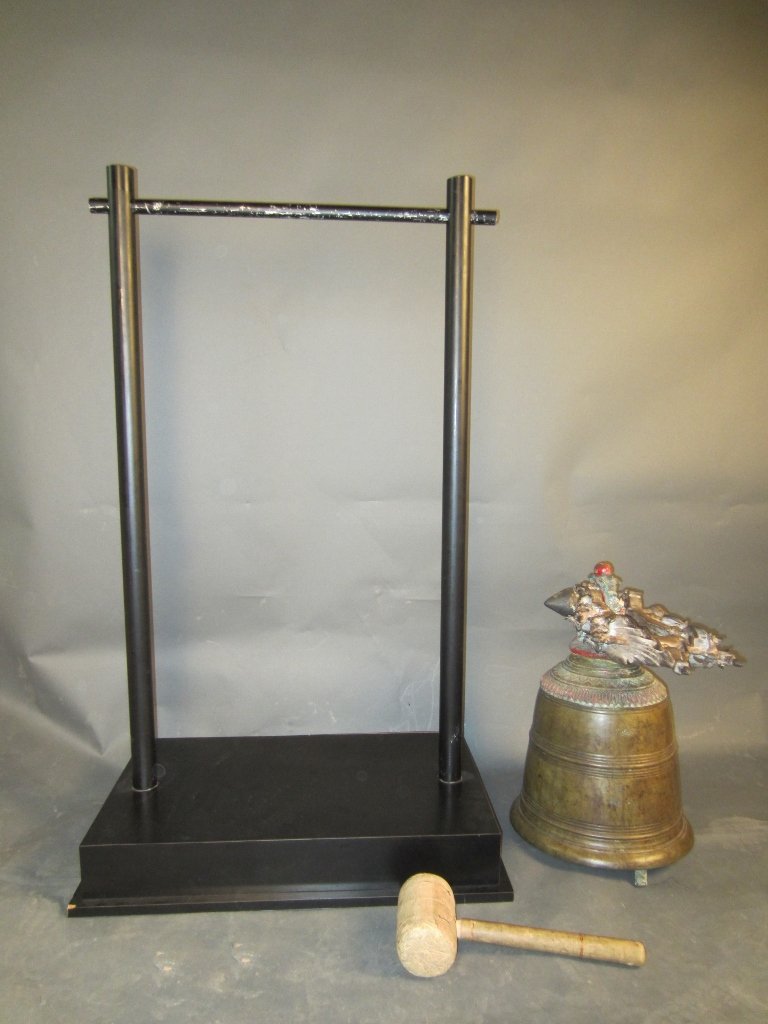 Monumental Antique Chinese/Asian bronze Bell with Stand - 2