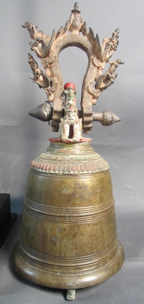 Monumental Antique Chinese/Asian bronze Bell with Stand - 3