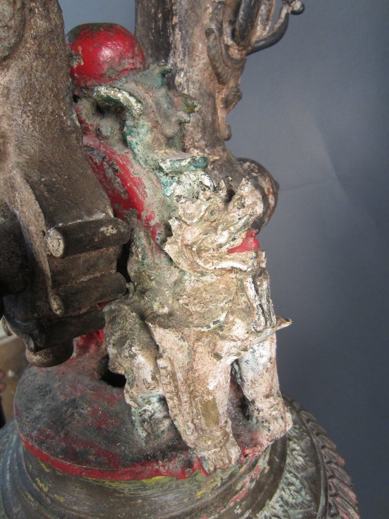 Monumental Antique Chinese/Asian bronze Bell with Stand - 7