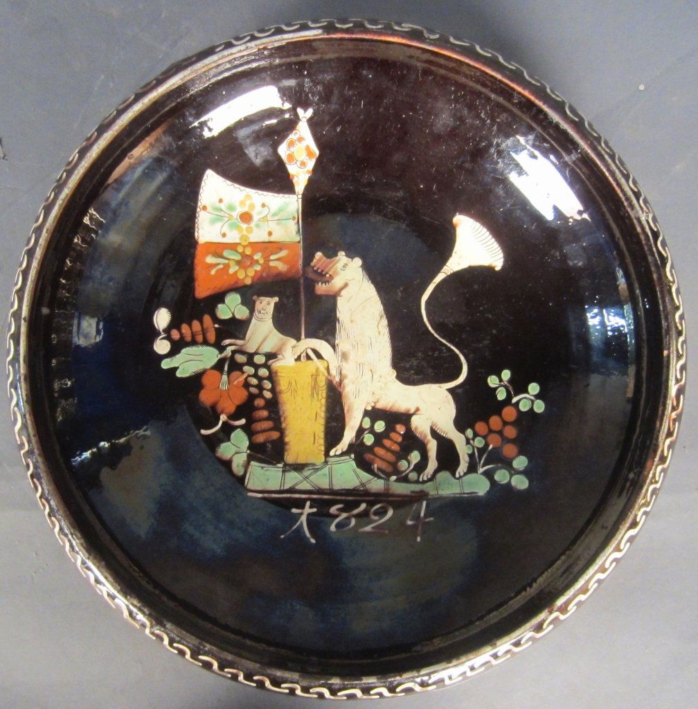 Redware Pottery: Redware Charger circa 1824 Diameter: 13 1/2"