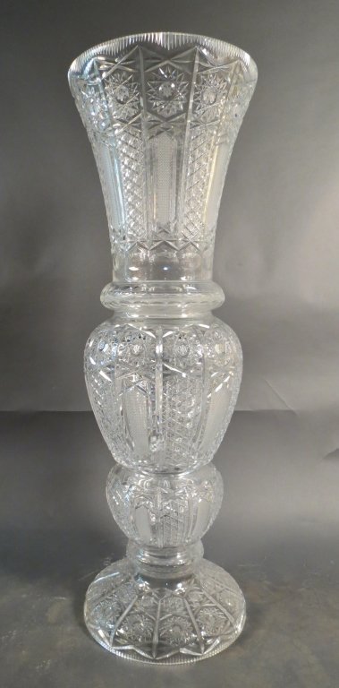 Monumental Crystal Vase: From the Estate of John McDonald Monumental cut crystal vase, comprised of 3 pieces. Height: 41", Width: 13 1/2"