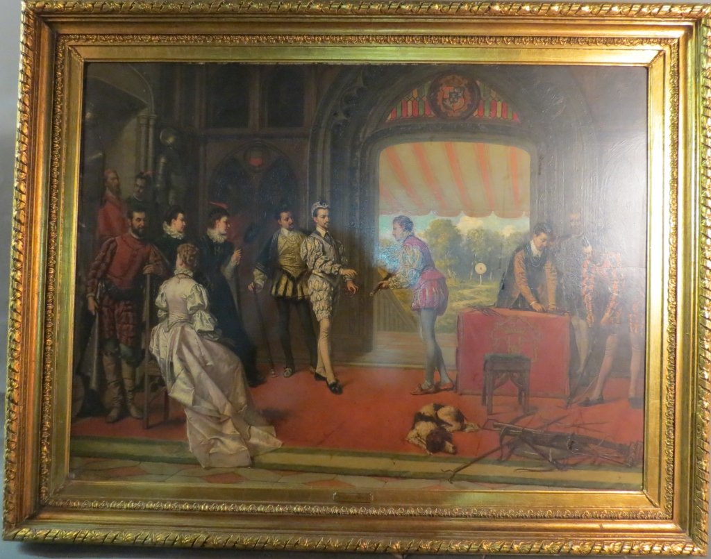 Ladislaus Bakalowicz, Polish (1833-1904): From the Estate of John McDonald Ladislaus Bakalowicz, Polish (1833-1904) "Archery Practice" painting, O/C signed: Bakalowicz Paris. Plaque reads: Bakalowicz Image Size: Height: 32", Width: 43 1/4"